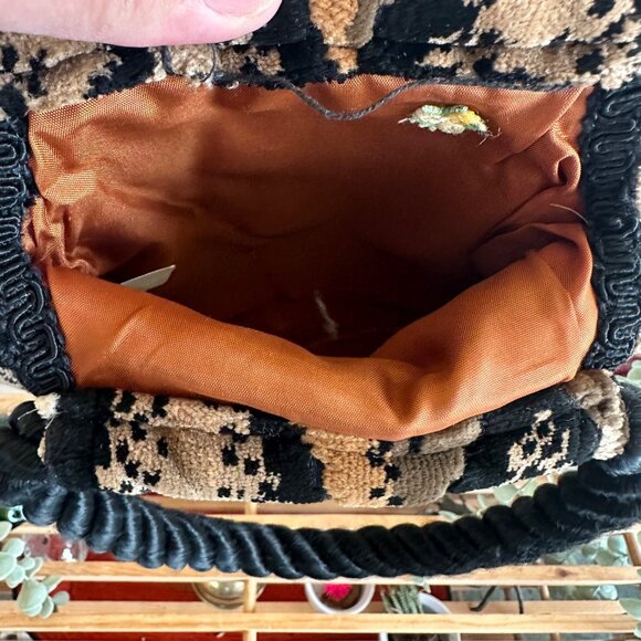 Carpetbags of American Velvet Chevron Print Handbag Mini Rope Handle Vintage - Picture 7 of 8